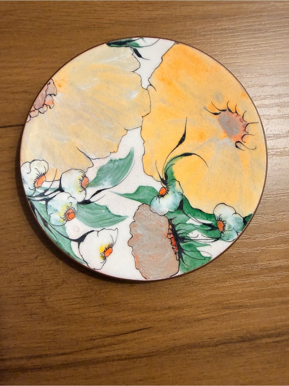Vintage Lilyan Bachrach Signed Enamel on Copper Floral Dish